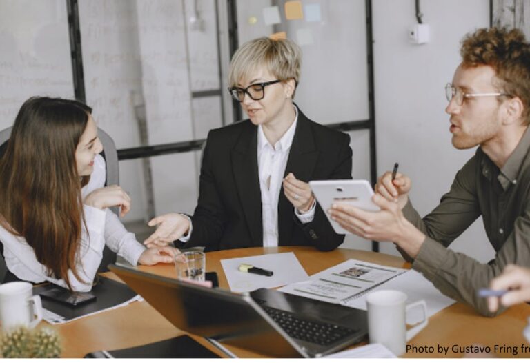 A discussion between business people.