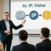 Lecturer presenting the interplay between AI, IP and value.